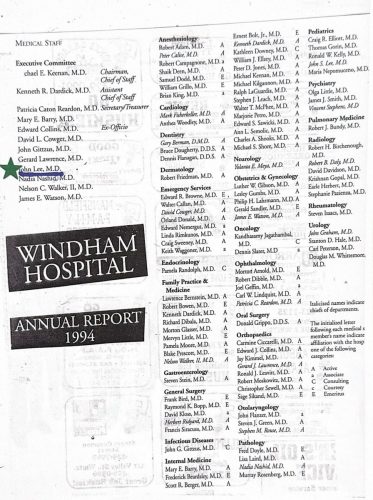 1-80 : Windham Hospital 의사 Staff 명단. 그 수는 거의 100명이었다. 그 중 이상원 소아과 전문의도 의사 Staff