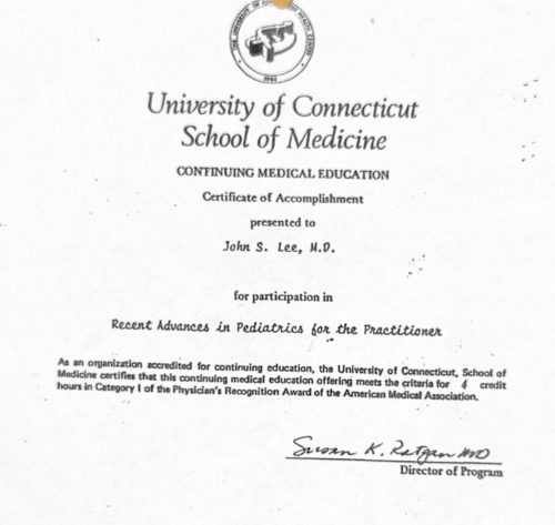 2-129 : University of Connecticut Health Center 소아과학 연수교육 증명서, 1969-1970년