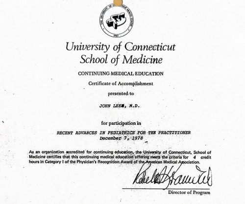2-131 : University of Connecticut, School of Medicine 소아과학 연수교육,1978년 12월