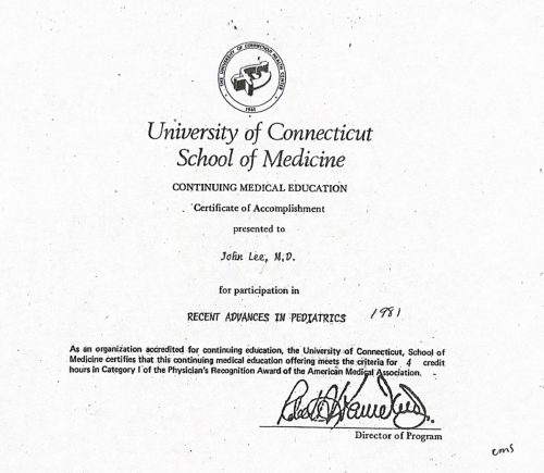 2-133 : University of Connecticut, School of Medicine 소아과학 연수교육,1981년