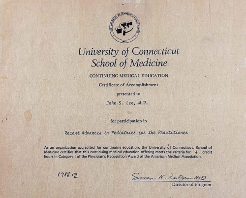2-136 : University of Connecticut, School of Medicine Clinical Instructor 임명, 1991년