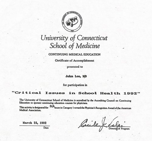 2-137 : University of Connecticut, School of Medicine 소아과학 연수교육, 1992년 3월