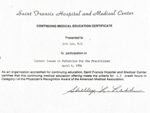 2-168 : Saint Francis Hospital Medical Center 소아과학 연수교육, 1994년 4월