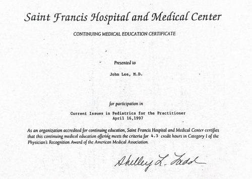 2-169 : Saint Francis Hospital Medical Center 소아과학 연수교육, 1997년 4월