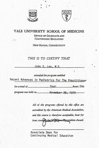 2-170 : Yale University School of Medicine 소아과학 연수교육, 1979년 11월