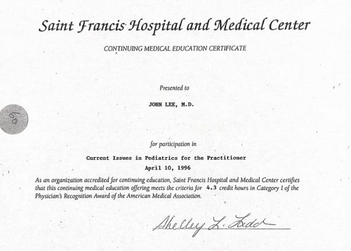 2-175 : Saint Francis Hospital Medical Cente .소아과학 연수교육, 1996년 4월
