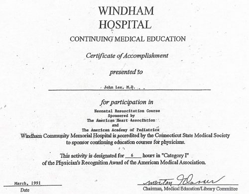 2-180 : Windham Hospital 소아과학 연수교육, 1993년