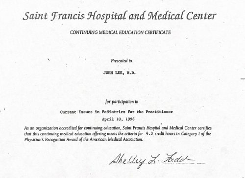 2-185 : Saint Francis Hospital Medical Center.소아과학 연수교육, 1994년