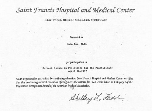 2-186 : Saint Francis Hospital Medical Center.소아과학 연수교육, 1997년