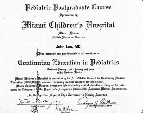2-197 : Miami Children Hospital 소아과학 연수교육 경력 증명서