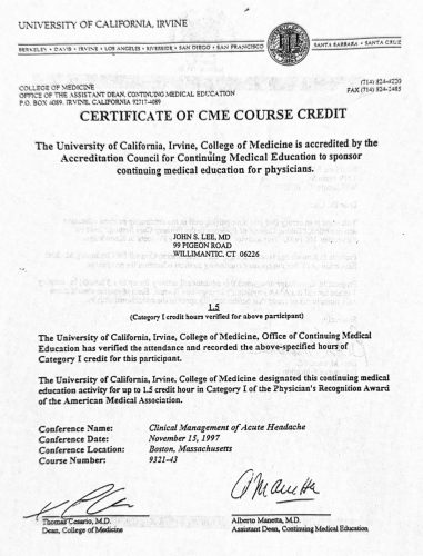 2-203 : Connecticut Medical Insurance Company Risk Management 소아과학 연수교육 확인증
