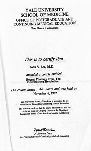 2-55 : 이상원 박사가 받은 Yale 의과대학 소아과학 연수교육 경력, 1992년