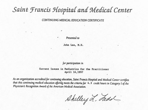 2-85 : Saint Francis Hospital and Medical Center 소아과학 연수 교육, 1997년 4월