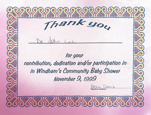 3-133 : Windham's Community Baby Shower에서 받은 감사장
