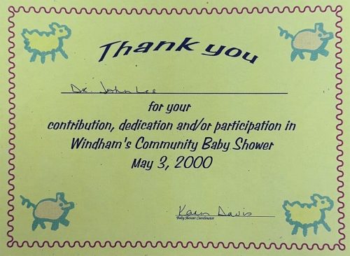3-134 : Windham's Community Baby Shower에서 받은 감사장