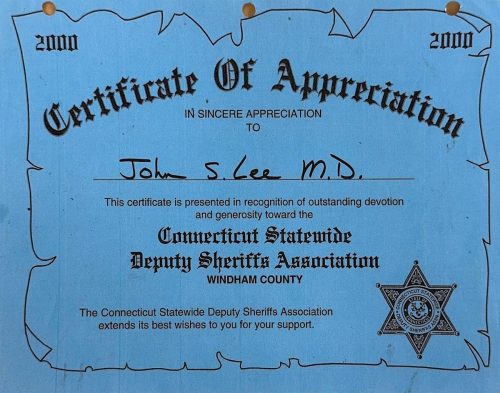 3-143 : Connecticut Statewide Deputy Sheriffs Associationd으로부터 받은 감사장, 2000년