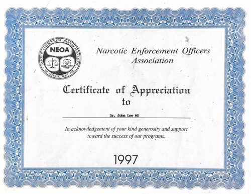 3-144 : Narcotic Enforcement Officers로부터 받은 감사장,  1997년