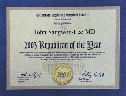 3-31 : 이상원 박사는 2003년 미 Republican of Year로 선정 