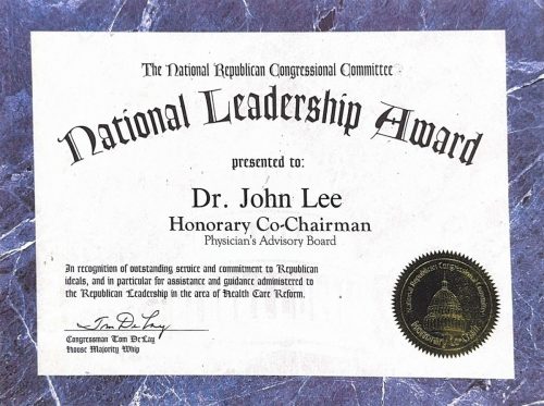 3-34 : 미국 Physician Advisory Board에서 이상원 박사를 미국 Republican National Committee Nationala Leadership award와 함께 이상원 박사를 영광스런 Co-Chairman으로 임명했다