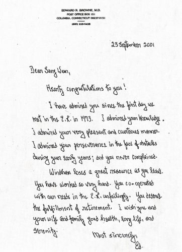 3-58 : Windham Hospital의 응급실 실장 Edward R Browne 박사는 내가 은퇴하니 병원과 주민들은 마음 아파한다고 말했다.  