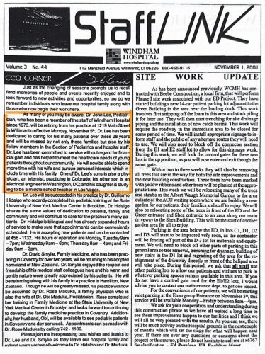 3-63 : Windham Hospital Staff  Link에 게재된 2001년에 이상원 박사가 은퇴한다는 기사