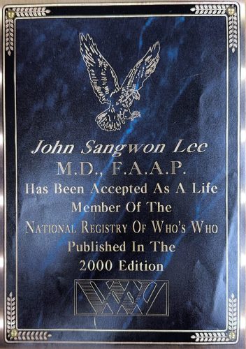 3-71 : 이상원 박사 John Sangwon Lee, MD,. FAAP가  Who's Who 벰버