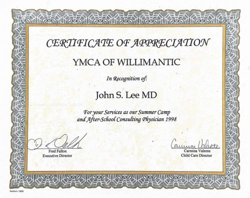 3-72 :  Willimantic YMCA에서 받은 감사장