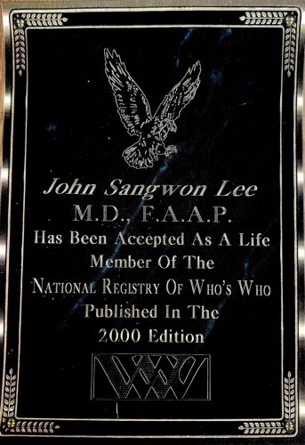 3-95 : 이상원 박사는 The National Registry Who's Who Edition에 평생 등록